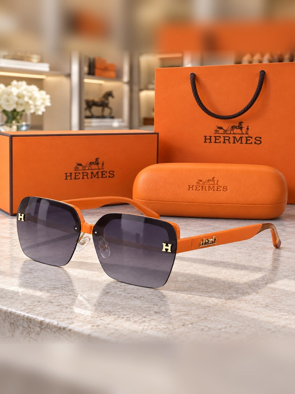 Hermes Orange H Square Sunglasses - Picture 2 of 6